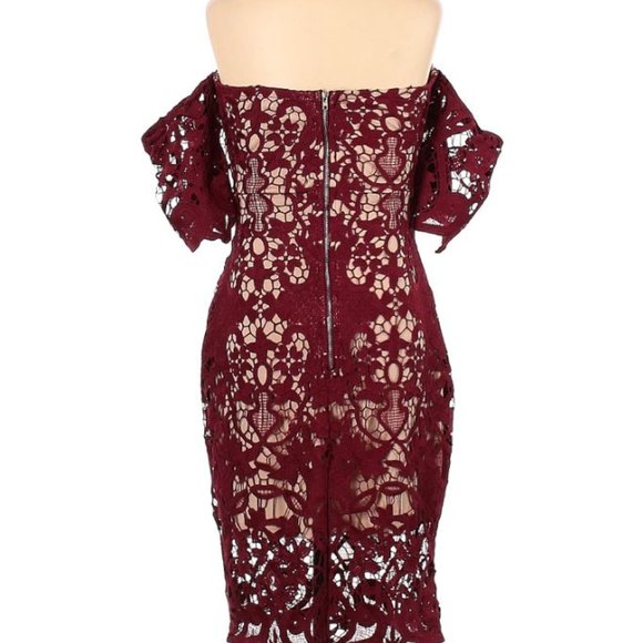 Burgundy Lace Midi Cocktail Dress sz S - Picture 2 of 2